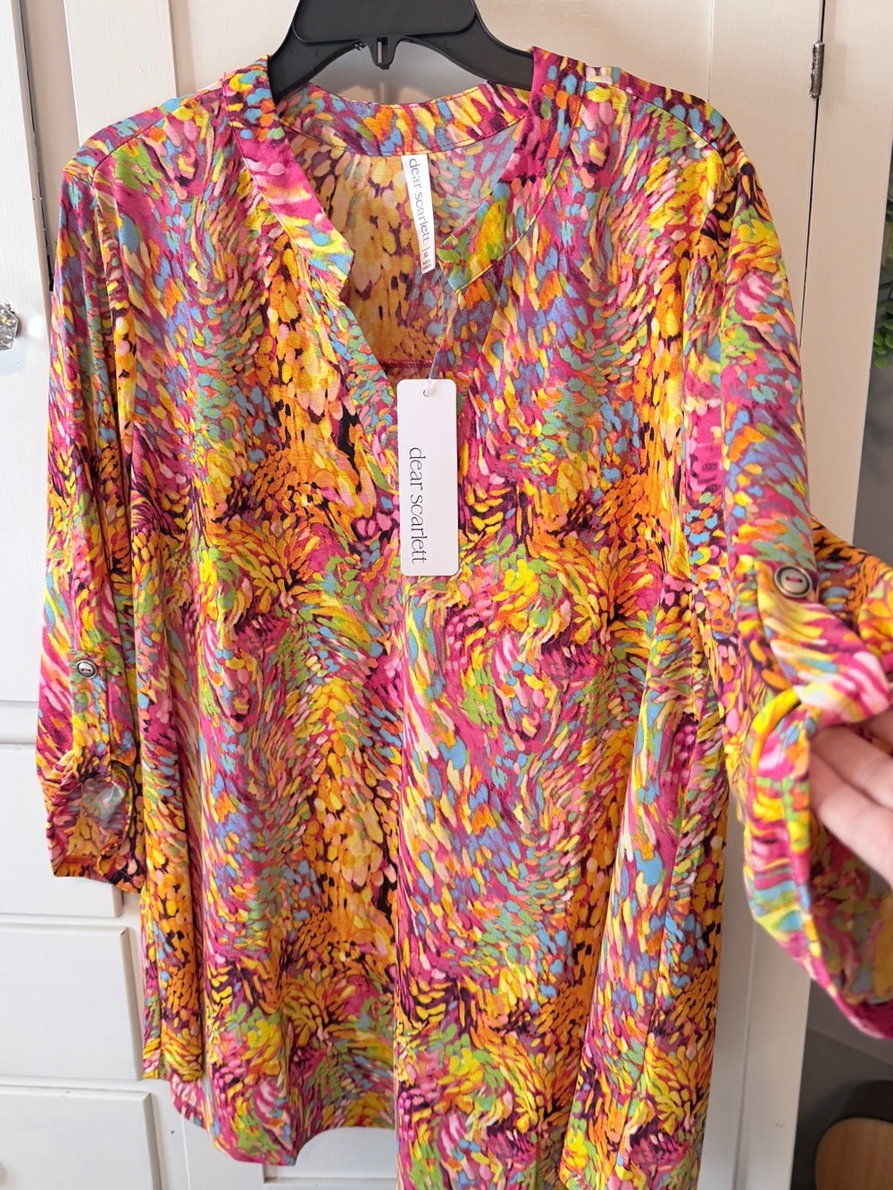 dear scarlett Multicolor V-Neck Tunic - Pink, Yellow & Green - Picture 3 of 9